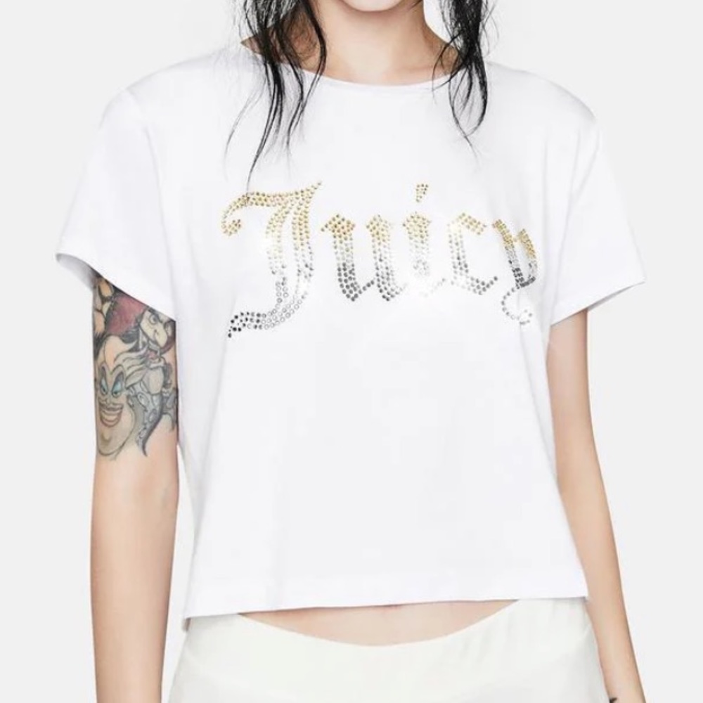 Juicy couture rhinestone cropped logo tee XS like new